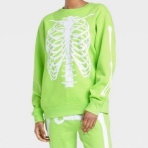 Neon Green Skeleton Halloween Sweatshirt & Sweatpants